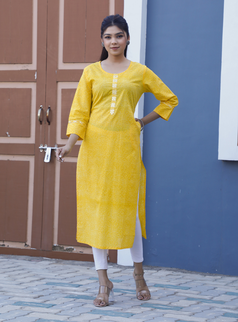 yellow cotton kurti online
