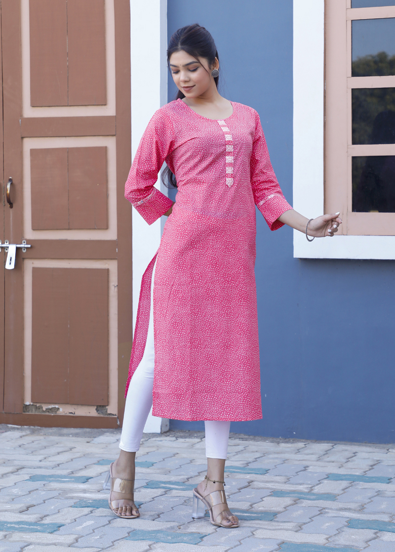 cotton pink kurti for women
