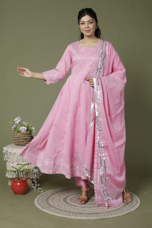 pink cotton anarkali suit