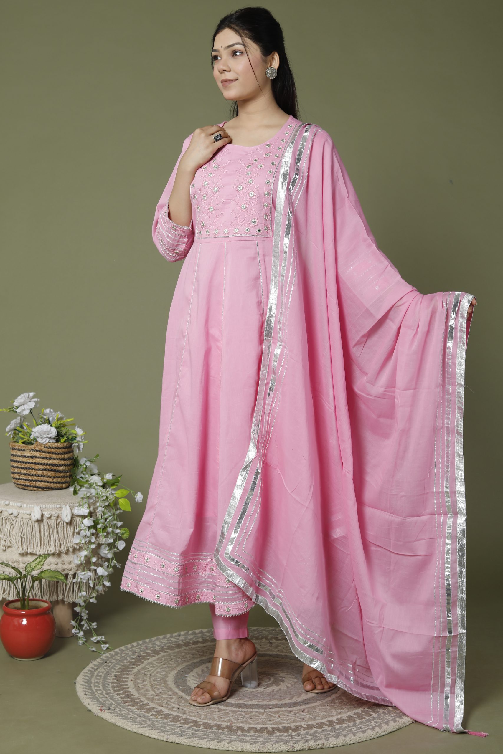 pink cotton anarkali suit