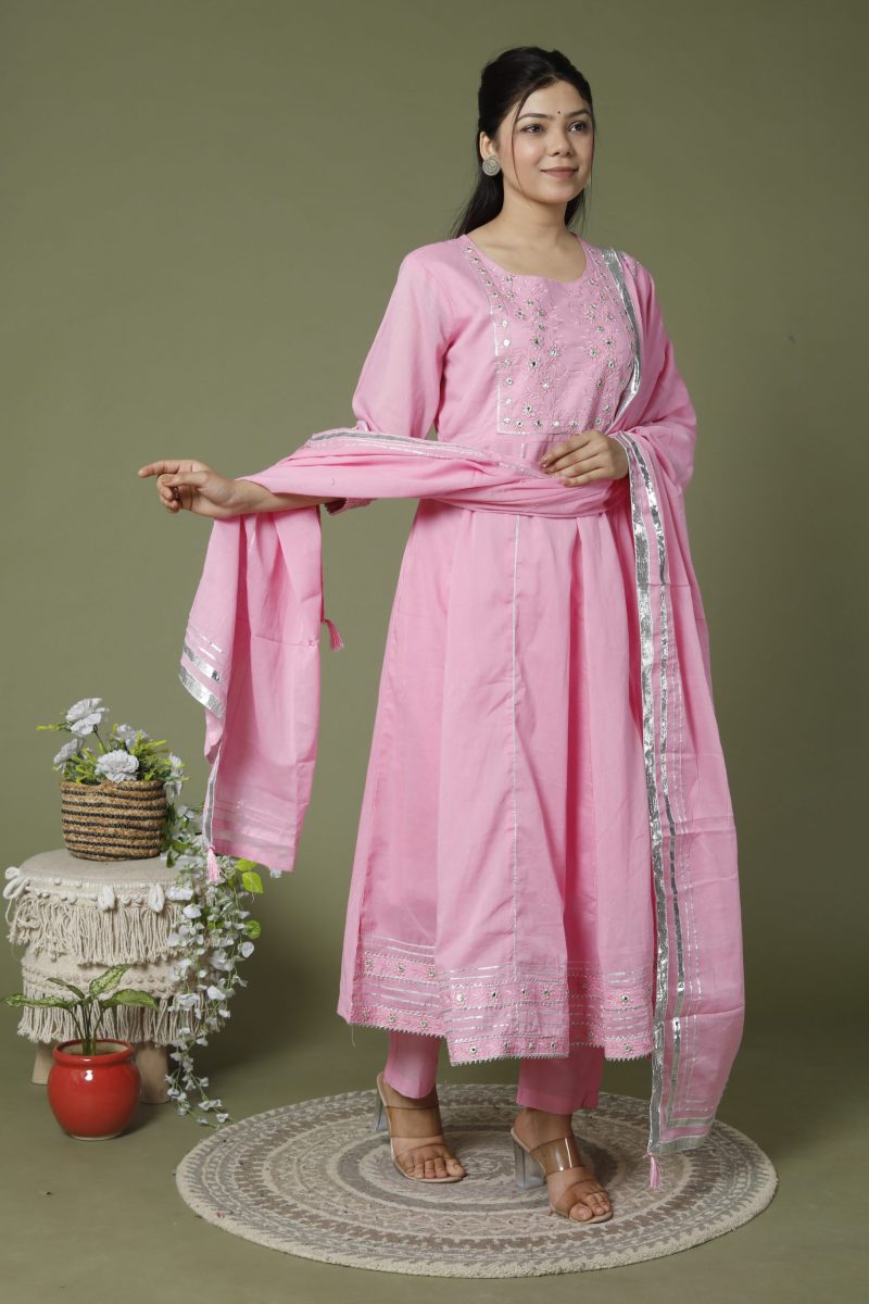 pink cotton anarkali suit